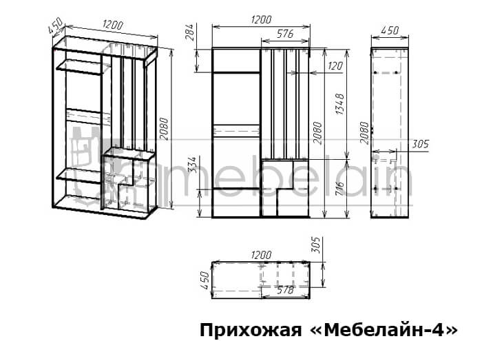 размеры прихожей Мебелайн-4 размеры прихожей Мебелайн-4